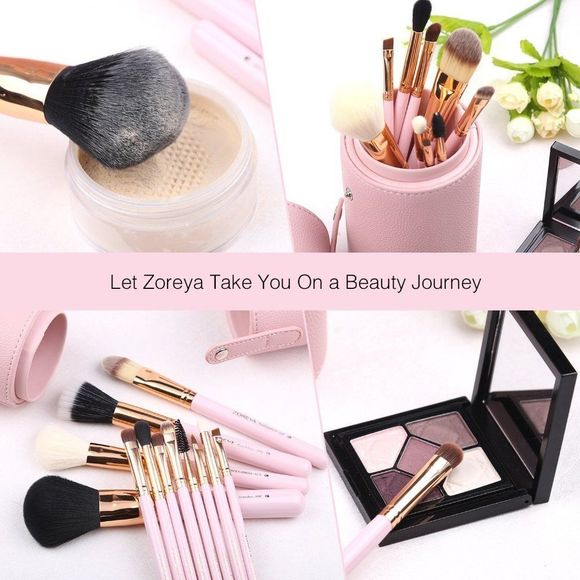 Zoreya Makeup Brush Set 12pcs Pink Synthetic Makeup Brushes Travel Set - Picture 5 of 6